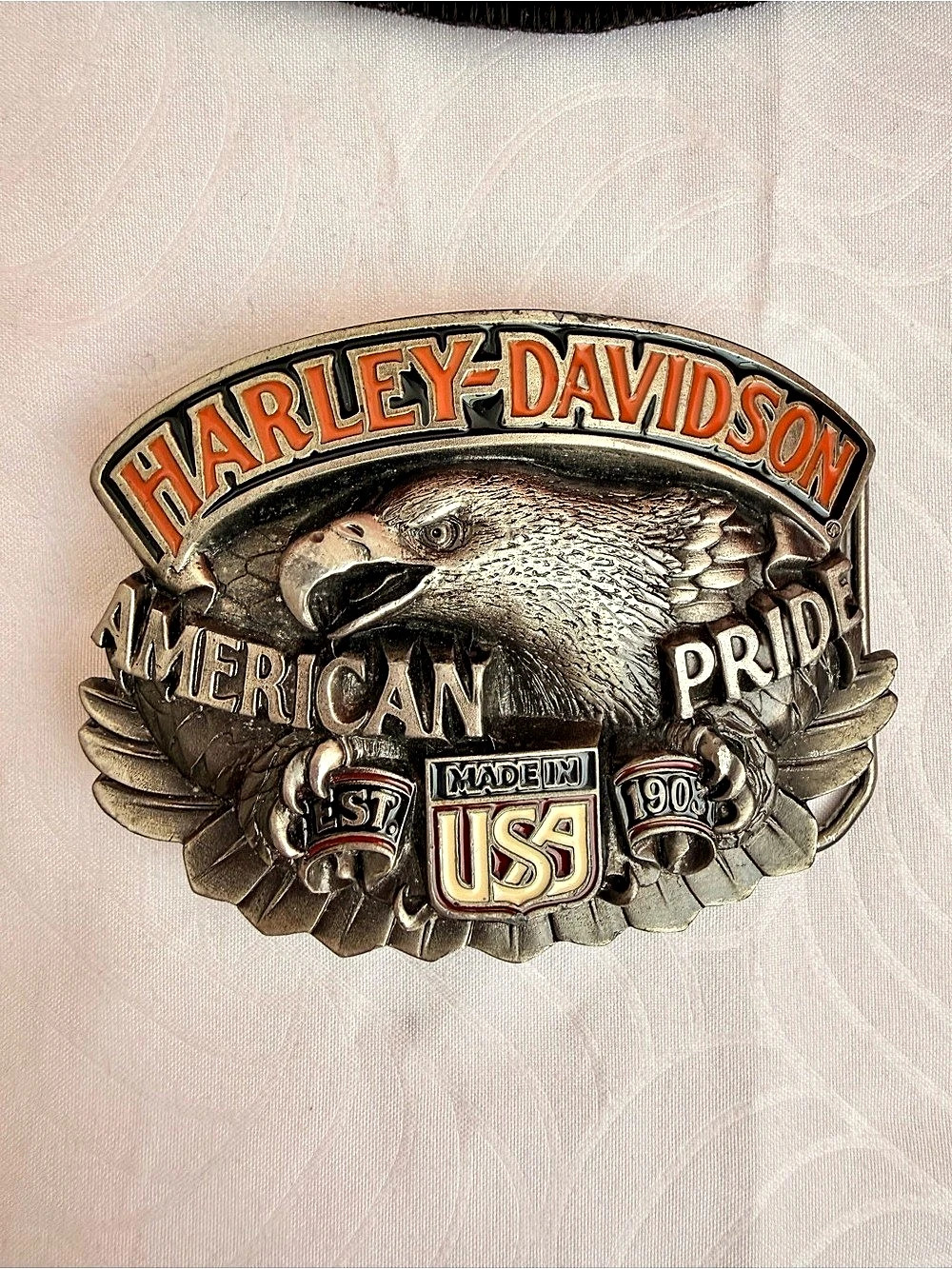 Harley-Davidson American Pride Eagle Belt Buckle H-417 Silver & Black